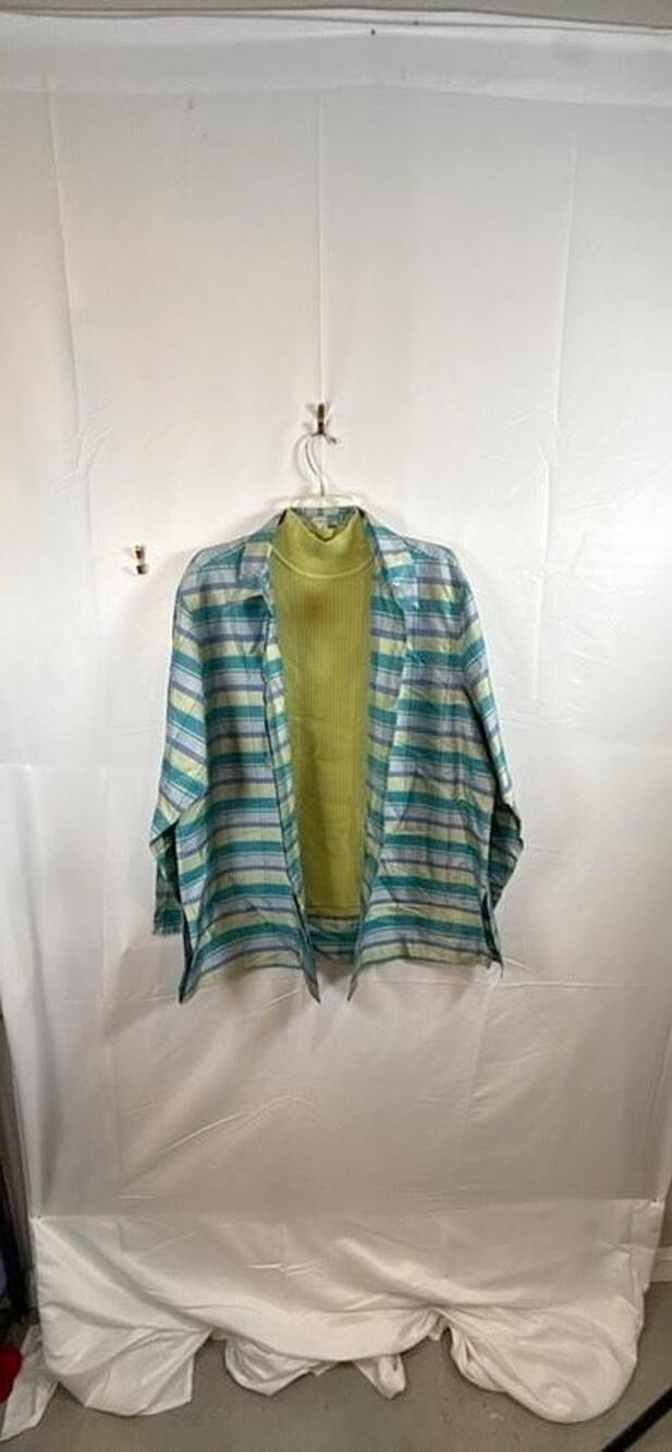 Vtg 90s Fundamental Things Dressbarn Womens 2pc Plaid Shirt Mock Neck Shell Set